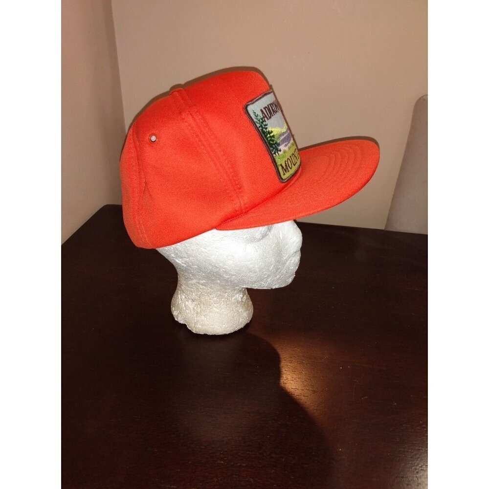 Vintage Adirondack Mountains Snapback Hat Bear Trucker Big Patch Orange Hunting - Picture 2 of 6